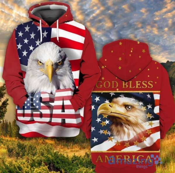 4th Of July Independence Day American Eagle God Bless All Over Print 3D Hoodie