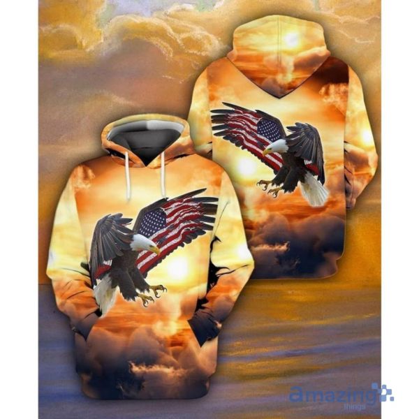 4th Of July Independence Day American Flag And Eagle God Bless All Over Print 3D Hoodie