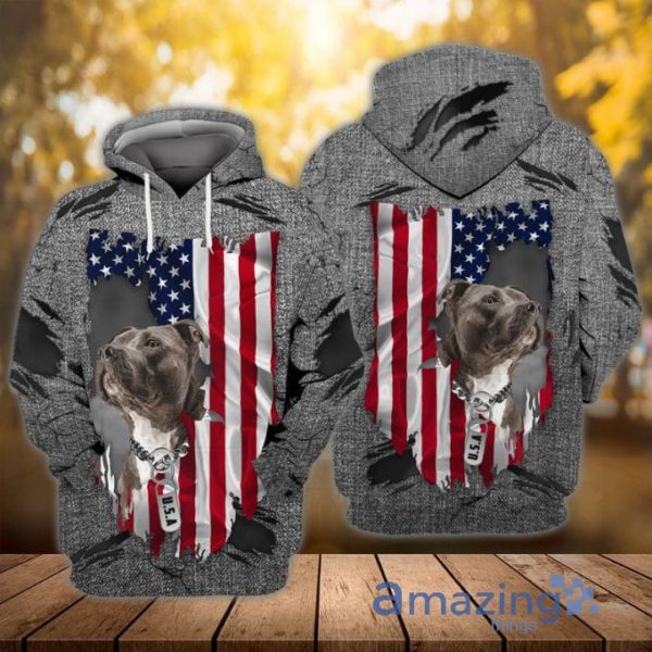 4th Of July Independence Day American Pitbull Dog All Over Print 3D Hoodie