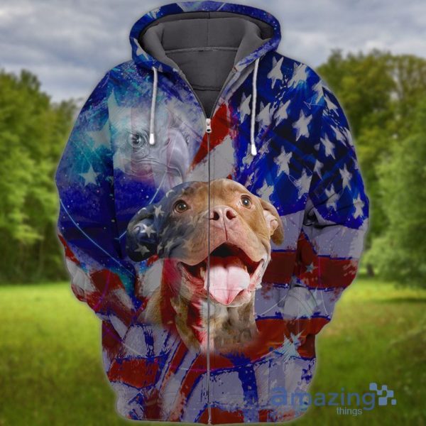 4th Of July Independence Day American Pitbull Proud Nation All Over Print 3D Hoodie