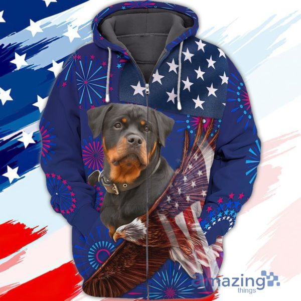 4th Of July Independence Day American Rottweiler Fireworks Dog All Over Print 3D Hoodie