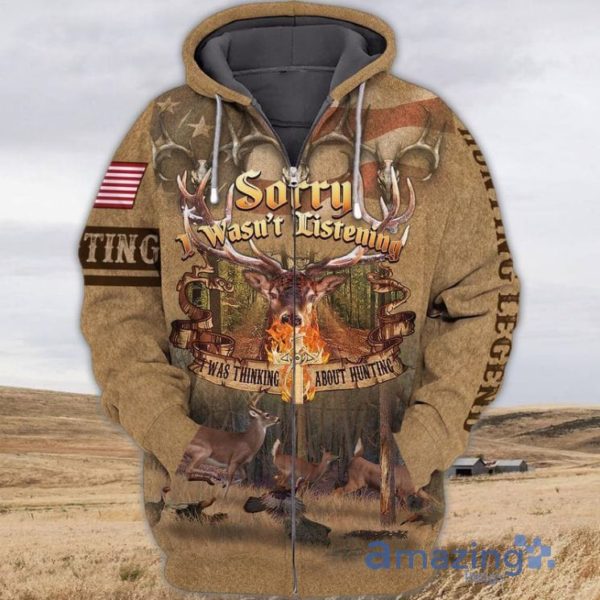 4th Of July Independence Day Deer Hunter Sorry I Wasnt Listening I Was Thinking About Hunting All Over Print 3D Hoodie