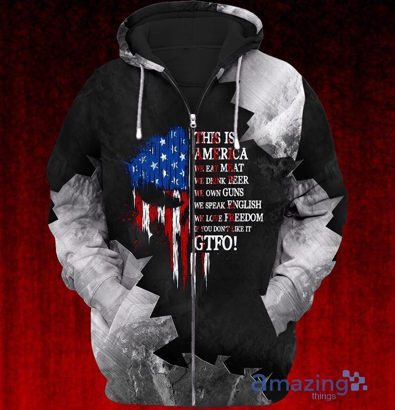 4th Of July Independence Day This Is America We Eat Meat We Drink Beer We Own Guns We Speak English We Love Freedom All Over Print 3D Hoodie