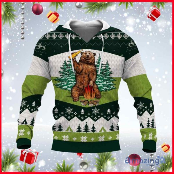 Bear Beer Campfire All Over Printed 3D Hoodie
