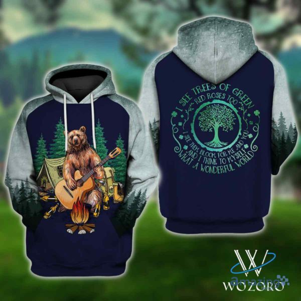 Bear Guitar I See Trees Of Green Camping All Over Printed 3D Hoodie