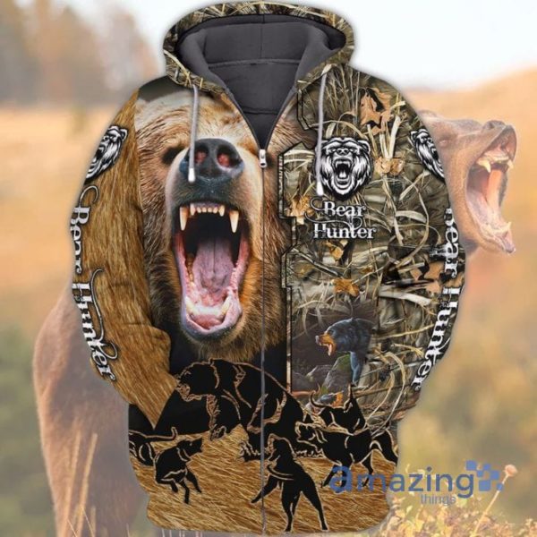 Bear Hunting Camo Background All Over Printed 3D Zip Hoodie