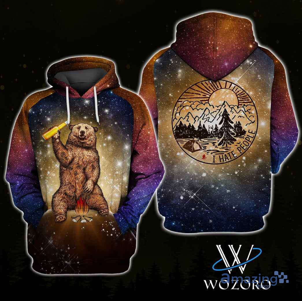 Bear I Hate People Galaxy Camping All Over Printed 3D Hoodie image Bear I Hate People Galaxy Camping All Over Printed 3D Hoodie