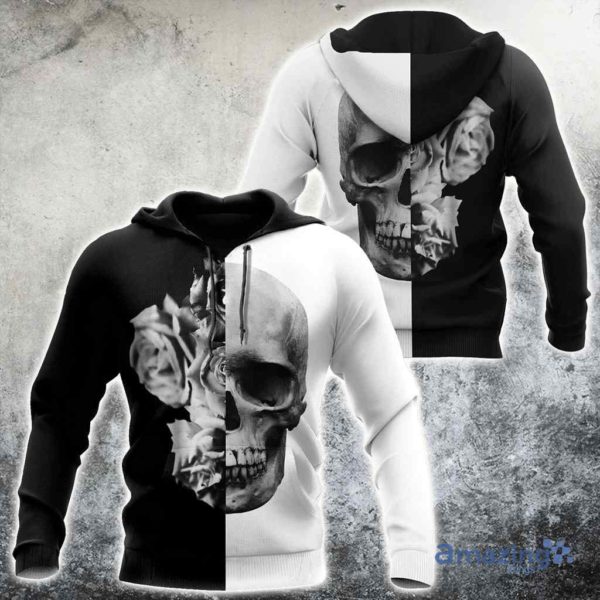 Black And White Skull And Roses All Over Printed 3D Hoodie