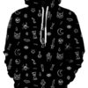 Black Pattern Witchcraft Doodle All Over Printed 3D Hoodie