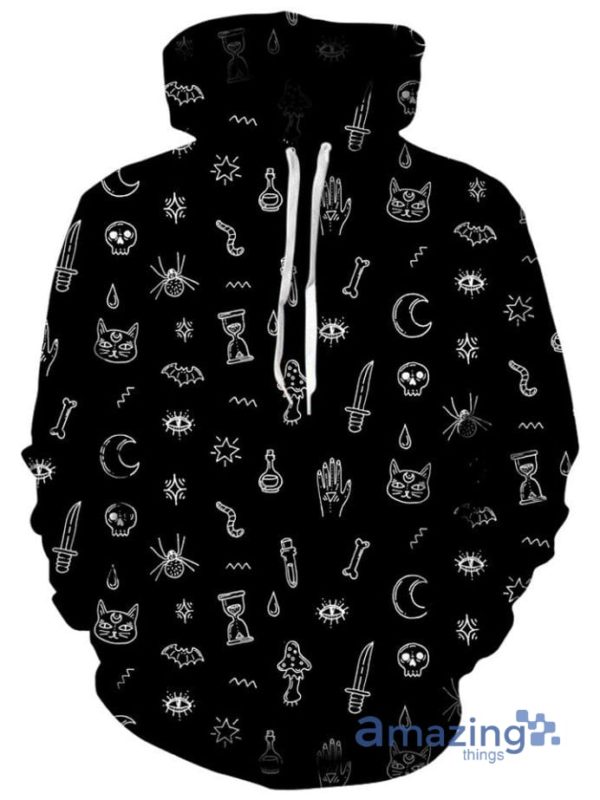 Black Pattern Witchcraft Doodle All Over Printed 3D Hoodie
