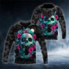 Blue Flower Skull All Over Printed 3D Hoodie