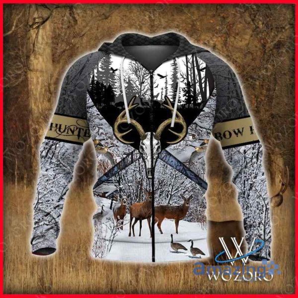Bow Hunter Winter Hunting All Over Printed 3D Zip Hoodie