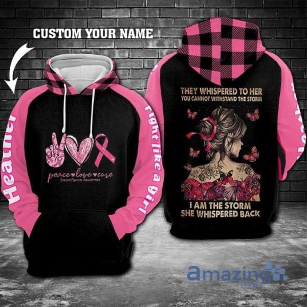 Breast Cancer Awareness Peace Love Full Printing All Over Printed 3D Hoodie