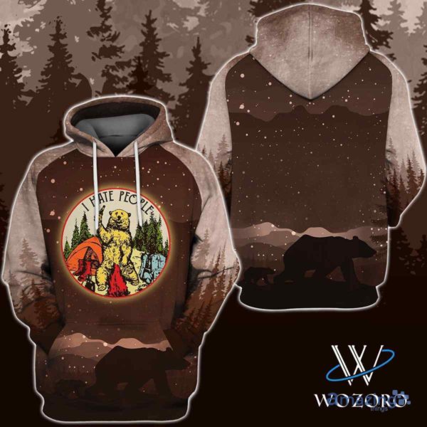 Brown I Hate People Camping All Over Printed 3D Hoodie