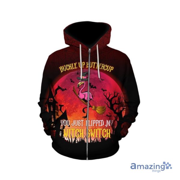 Buckle Up Buttercup Flamingo Halloween All Over Printed 3D Zip Hoodie