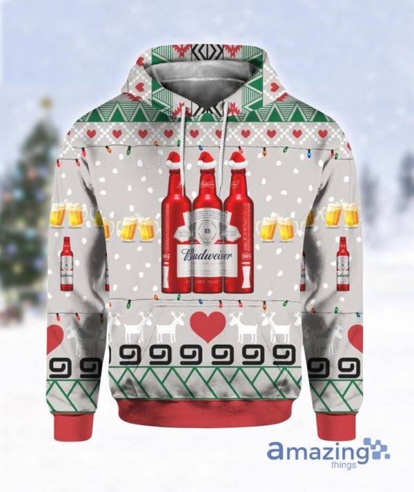 Budweiser Beer Red Bottles Christmas All Over Printed 3D Hoodie