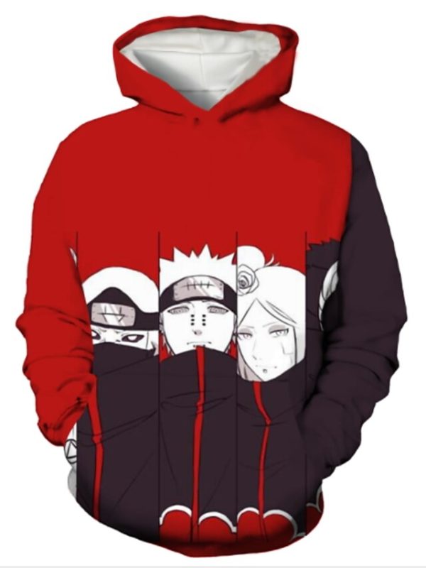 Naruto Anime Akatsuki Characters All Over Printed 3D Hoodie - 3D Hoodie - Red