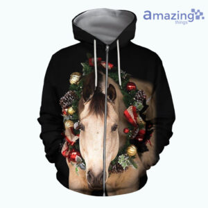 Beautiful Horse Christmas All Over Printed 3D Shirts - 3D Zip Hoodie - Black