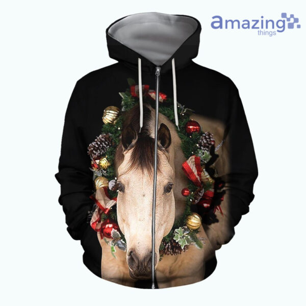 Beautiful Horse Christmas All Over Printed 3D Shirts - 3D Zip Hoodie - Black