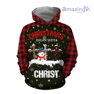 Christmas Begin With Christ Snowman Merry Christmas Full Printed 3D Shirts - 3D Hoodie - Black