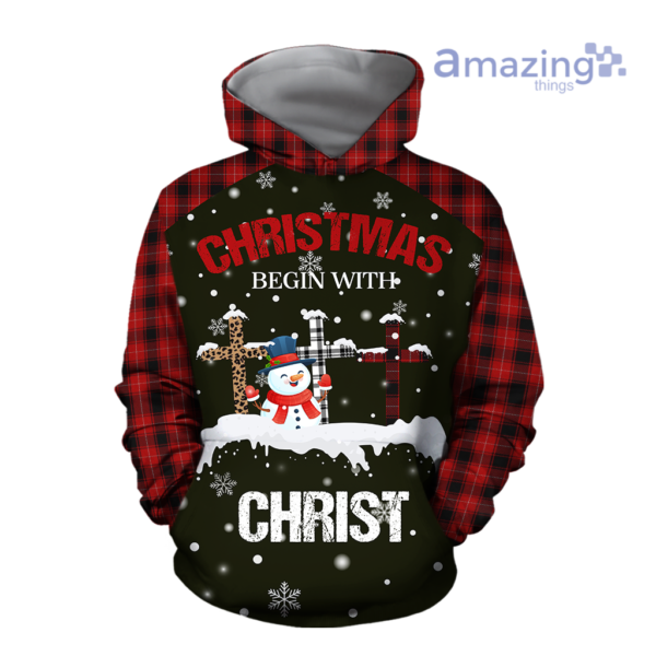 Christmas Begin With Christ Snowman Merry Christmas Full Printed 3D Shirts - 3D Hoodie - Black