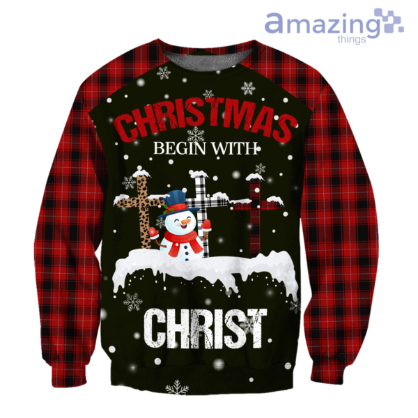 Christmas Begin With Christ Snowman Merry Christmas Full Printed 3D Shirts - 3D Sweatshirt - Black