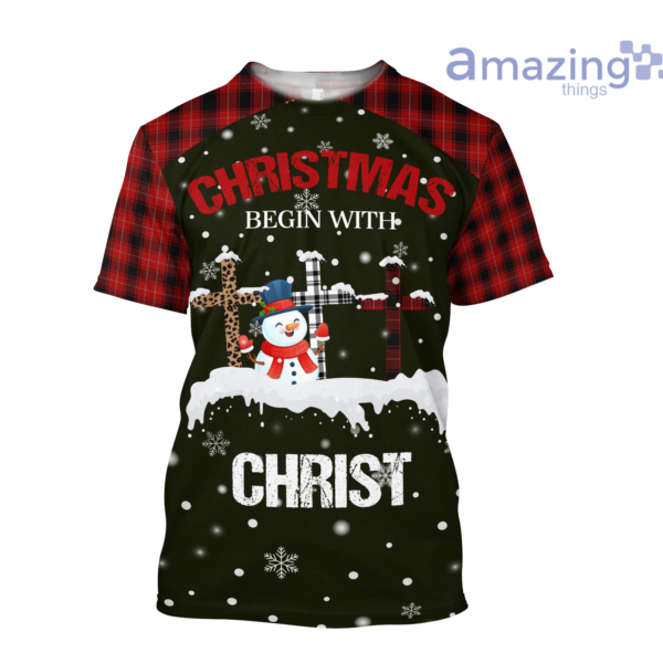 Christmas Begin With Christ Snowman Merry Christmas Full Printed 3D Shirts - 3D T-Shirt - Black