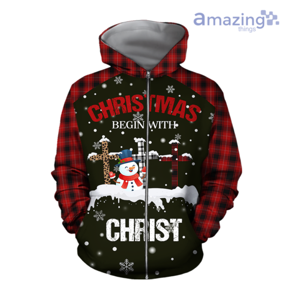 Christmas Begin With Christ Snowman Merry Christmas Full Printed 3D Shirts - 3D Zip Hoodie - Black