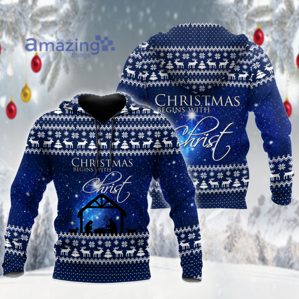 Christmas Begins With Christ Merry Xmas All Over Printed 3D Shirts - 3D Hoodie - Royal