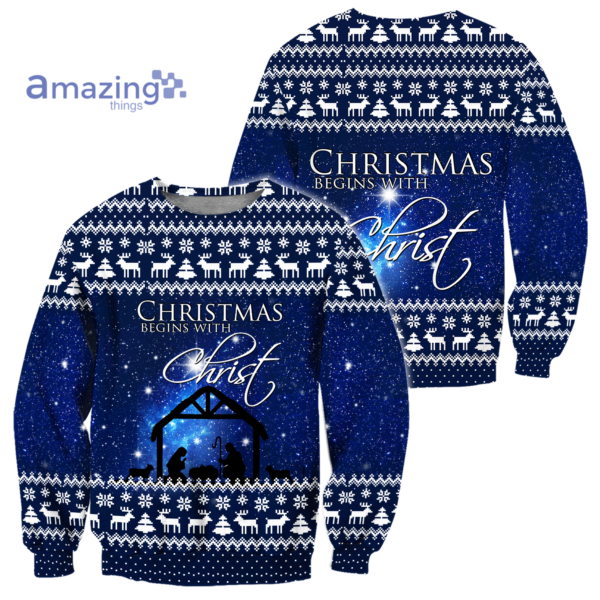 Christmas Begins With Christ Merry Xmas All Over Printed 3D Shirts - 3D Sweatshirt - Royal