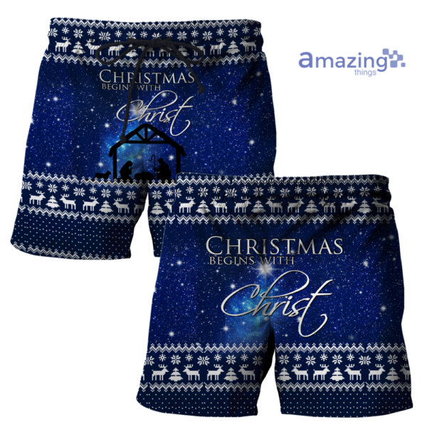 Christmas Begins With Christ Merry Xmas All Over Printed 3D Shirts - Short Pant - Royal