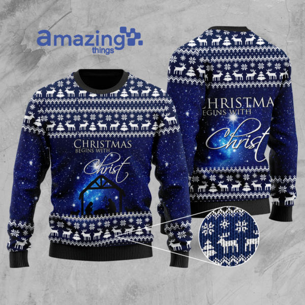 Christmas Begins With Christ Merry Xmas All Over Printed 3D Shirts - Sweater - Royal