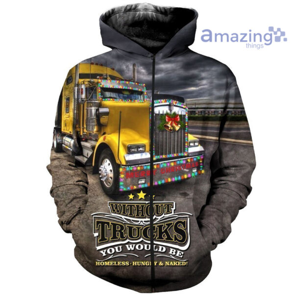 Christmas Truck Full Printed 3D Shirts - 3D Zip Hoodie - Black