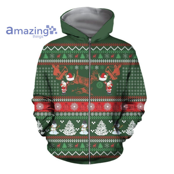 Deer Hunting Kniiting Merry Christmas All Over Printed 3D Shirts - 3D Zip Hoodie - Green