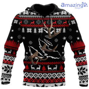 Deer Hunting knitting Pattern Ugly Christmas All Over Printed 3D Shirts image Deer Hunting knitting Pattern Ugly Christmas All Over Printed 3D Shirts - 3D Hoodie - Black
