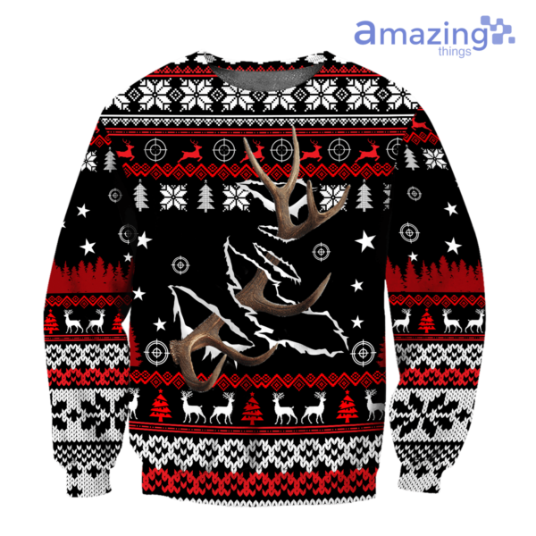 Deer Hunting knitting Pattern Ugly Christmas All Over Printed 3D Shirts - 3D Sweatshirt - Black