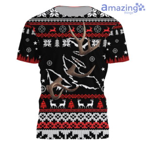 Deer Hunting knitting Pattern Ugly Christmas All Over Printed 3D Shirts - 3D T-Shirt - Black