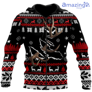 Deer Hunting knitting Pattern Ugly Christmas All Over Printed 3D Shirts image Deer Hunting knitting Pattern Ugly Christmas All Over Printed 3D Shirts - 3D Zip Hoodie - Black