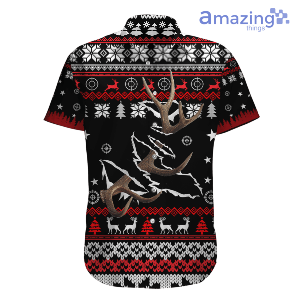 Deer Hunting knitting Pattern Ugly Christmas All Over Printed 3D Shirts - Hawaiian Shirt - Black