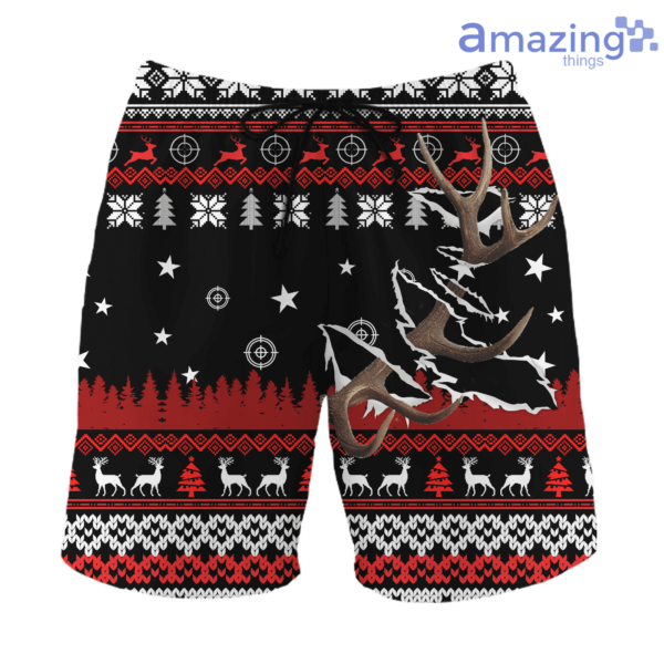 Deer Hunting knitting Pattern Ugly Christmas All Over Printed 3D Shirts - Short Pant - Black