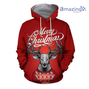 Deer Merry Christmas Red All Over Printed 3D Shirts - 3D Hoodie - Red