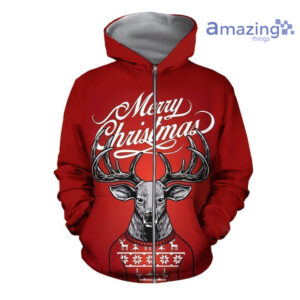 Deer Merry Christmas Red All Over Printed 3D Shirts - 3D Zip Hoodie - Red