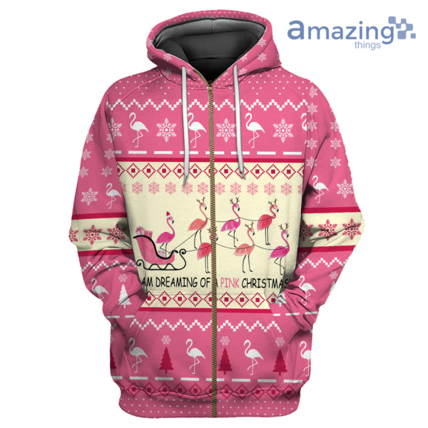 Flamingo I'm Dreaming Of A Pink Christmas Printed 3D Shirt - 3D Zip Hoodie - Pink