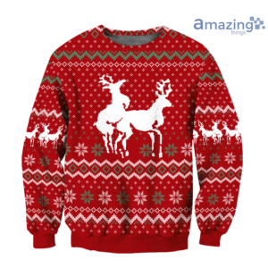 Funny Couple Deers Knitting Merry Christmas All Over Printed 3D Shirt image Funny Couple Deers Knitting Merry Christmas All Over Printed 3D Shirt - 3D Sweatshirt - Red