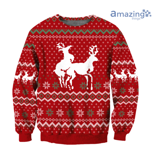 Funny Couple Deers Knitting Merry Christmas All Over Printed 3D Shirt - 3D Sweatshirt - Red