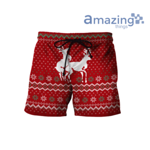 Funny Couple Deers Knitting Merry Christmas All Over Printed 3D Shirt image Funny Couple Deers Knitting Merry Christmas All Over Printed 3D Shirt - Short Pant - Red