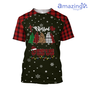 Merry Christmas Blessed Jesus Christmas Tree Printed 3D Shirts - 3D T-Shirt - Black