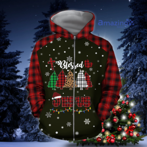 Merry Christmas Blessed Jesus Christmas Tree Printed 3D Shirts - 3D Zip Hoodie - Black