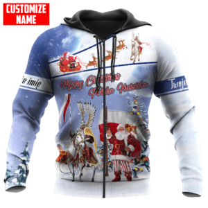 Merry Christmas Polska Husaria All Over Printed 3D Shirt image Merry Christmas Polska Husaria All Over Printed 3D Shirt - 3D Zip Hoodie - White