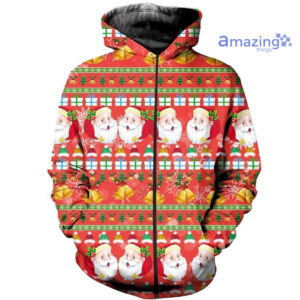 Merry Christmas Santa Ugly Christmas All Over Printed 3D Shirts image Merry Christmas Santa Ugly Christmas All Over Printed 3D Shirts - 3D Zip Hoodie - Red